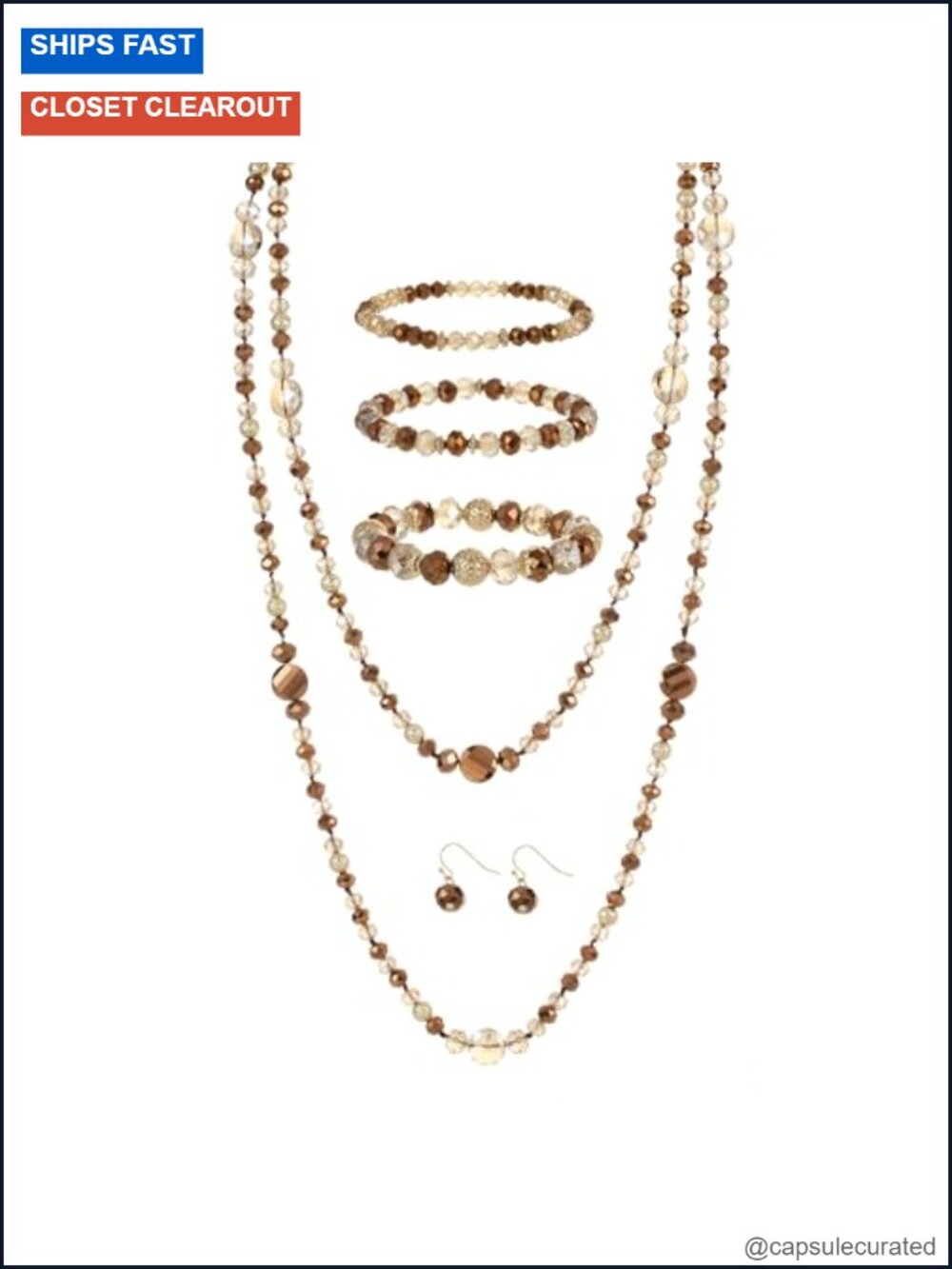 Hand Knotted Crystal and Shell Bead 60" Infinity Necklace Set with Earrings and